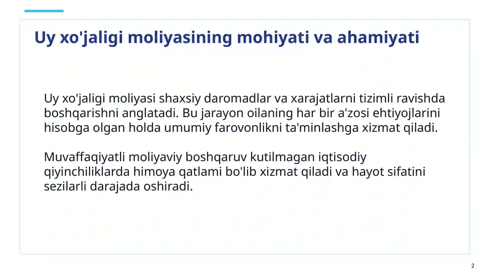 Uy xo'jaligi moliyasi 2
