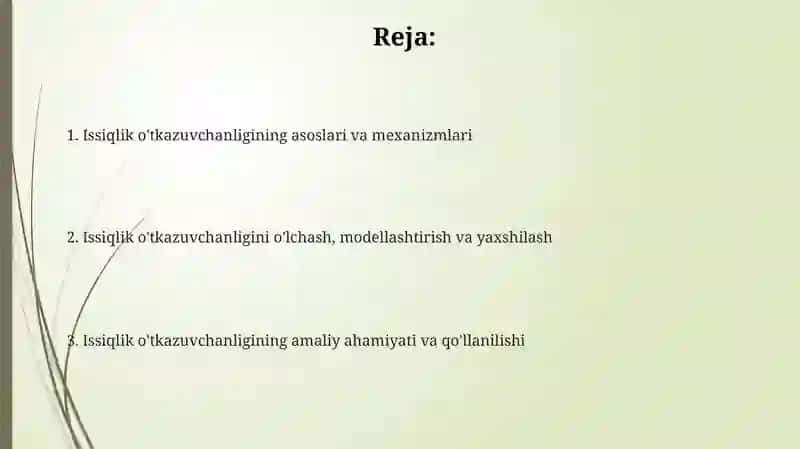 Issiqlik o'tkazuvchanligini õrganish 2