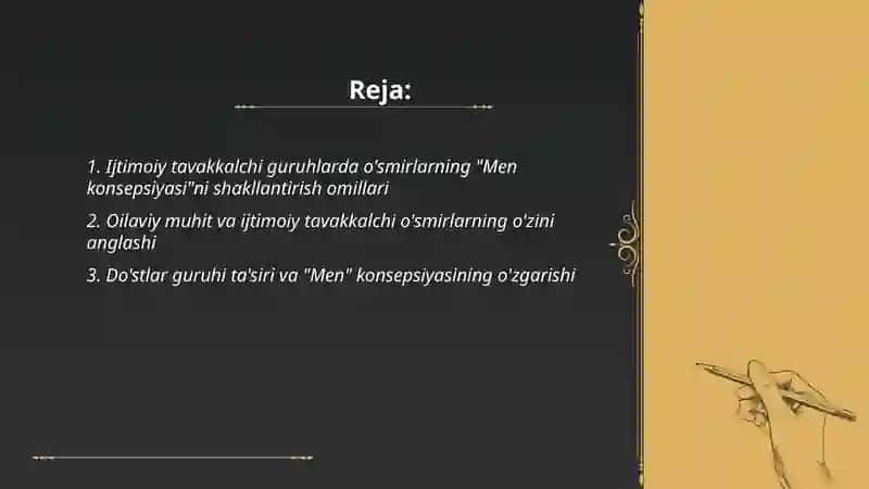 Ijtimoiy tavakkalchi guruhlarda bolalarning "Men konsepsiyasi" o'smirlarning o'zini o'zi anglashining o'ziga xos xususiyatlari 2