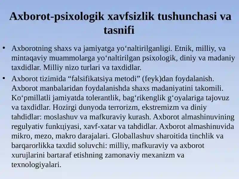 Shaxsga yo‘naltirilgan axborot: psixologik, diniy va madaniy taxdidlar 2