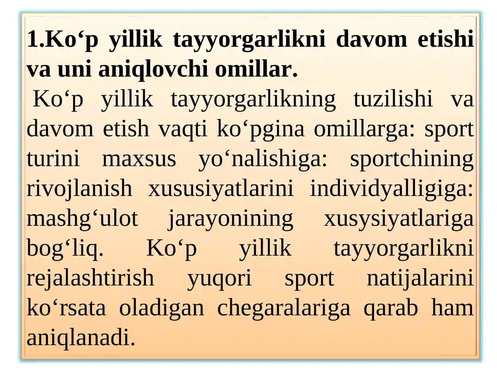 Sportchilarni yillik va ko‘p yilliktayyorlash jarayonida uzoq vaqtli moslashuvning tashkil topishi 2