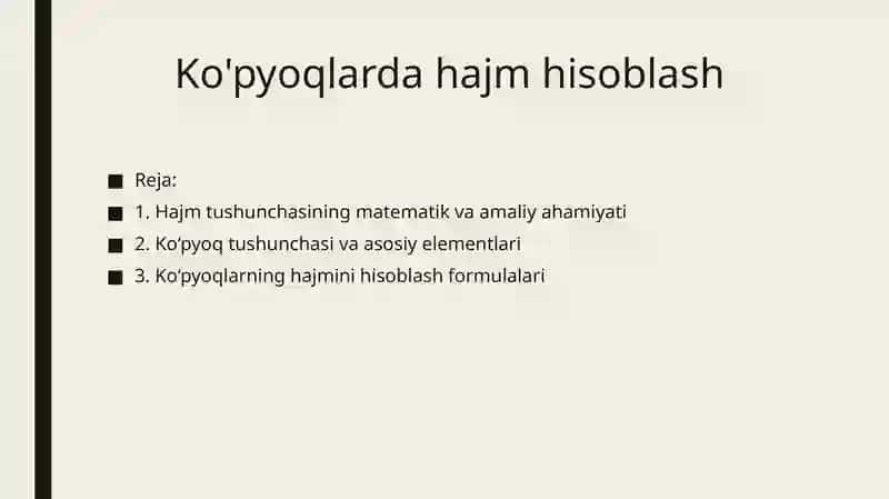 Ko'pyoqlarda hajm hisoblash 2