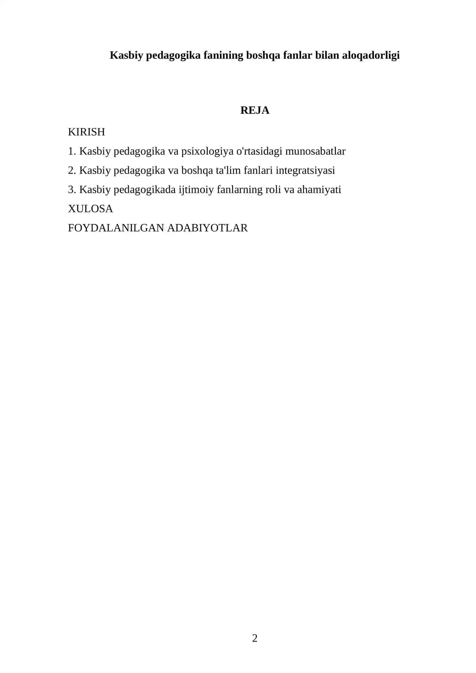 Kasbiy pedagogika fanining boshqa fanlar bilan aloqadorligi 2