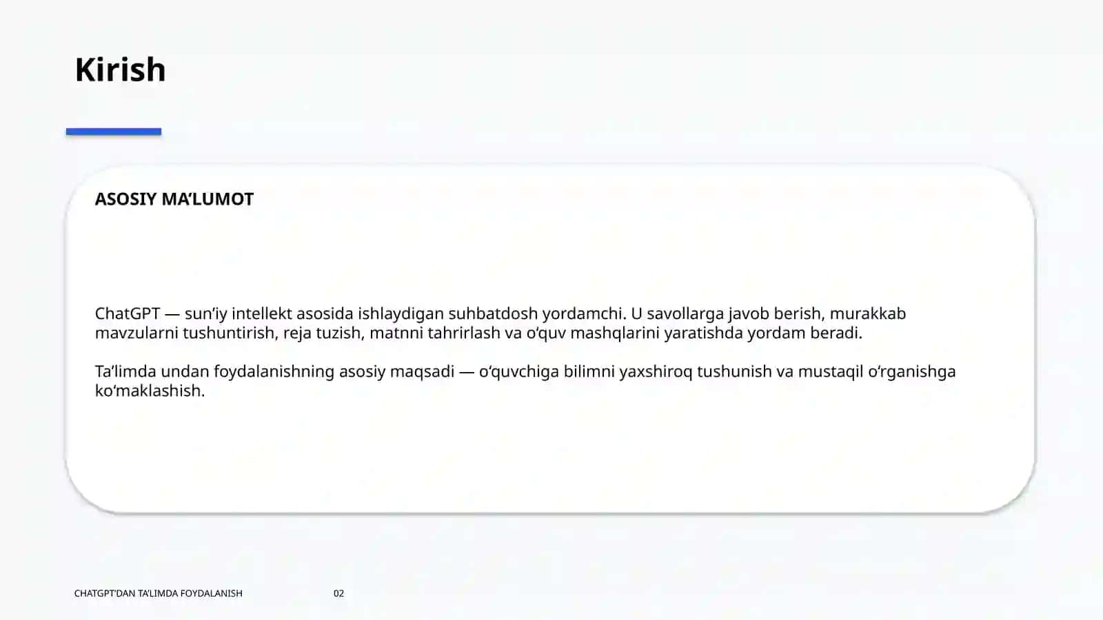 CHATGPT’DAN TA’LIMDA FOYDALANISH 2