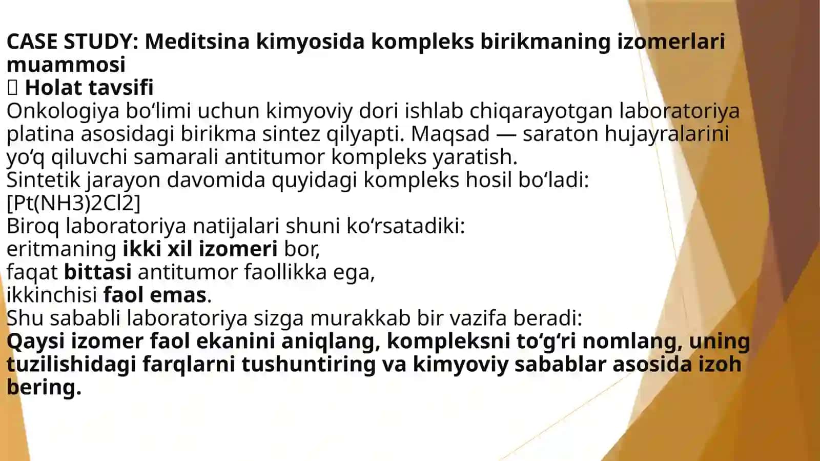 Meditsina kimyosida kompleks birikmalar ishlab chiqarish uchun laboratoriya sintezining demonstratsi 2