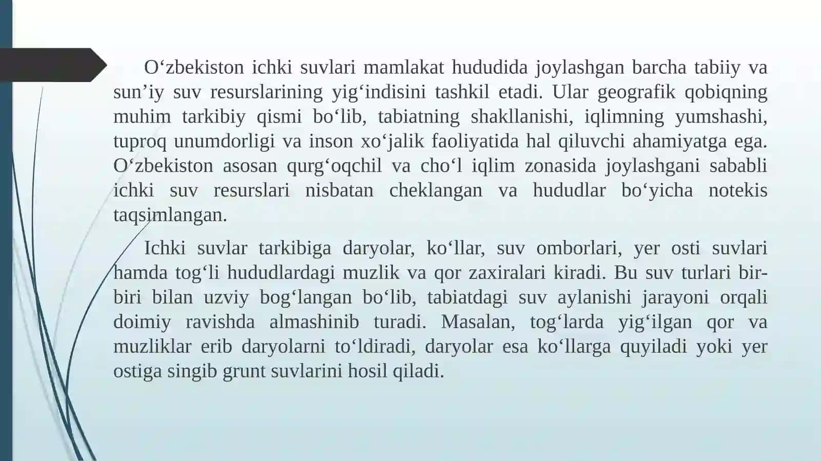 O’zbekistonda suv resurslari va ularni muxofaza etish usullari 2