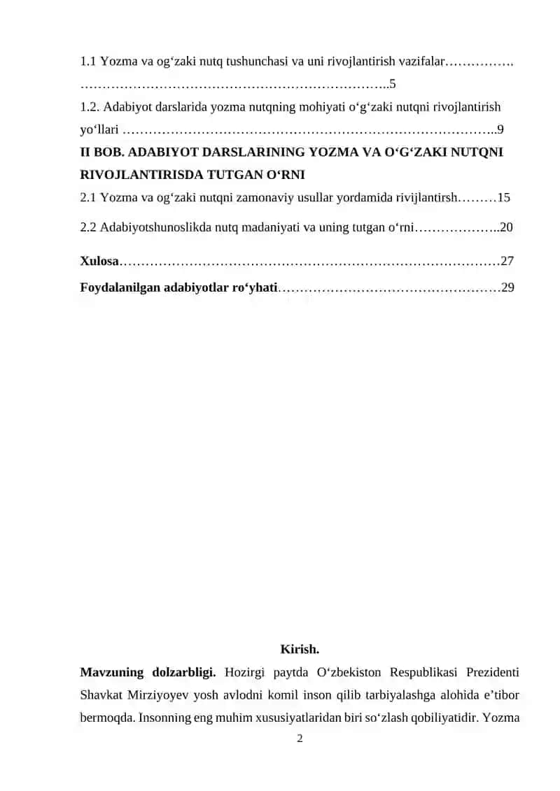 “O‘zbek adabiyotini o‘qitish metodikasi” 2