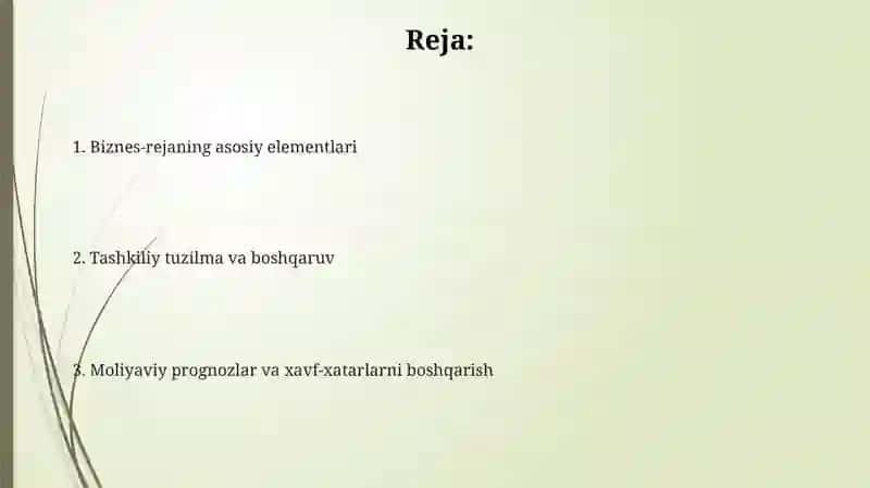 Biznesning rejasi va tarkibiy tuzilmasi 2