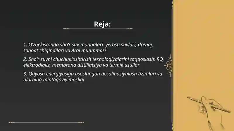 Oʻzbekiston sharoitida shoʻr suvlarni chuchuklashtirish gʻoyasini yaratish 2