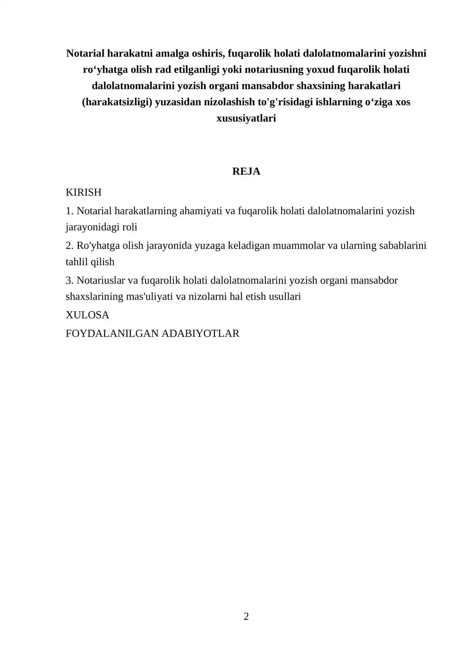 Notarial harakatni amalga oshiris, fuqarolik holati dalolatnomalarini yozishni roʻyhatga olish rad etilganligi yoki notariusning yoxud fuqarolik holati dalolatnomalarini yozish organi mansabdor shaxsining harakatlari (harakatsizligi) yuzasidan nizolashish to'g'risidagi ishlarning oʻziga xos xususiyatlari 2