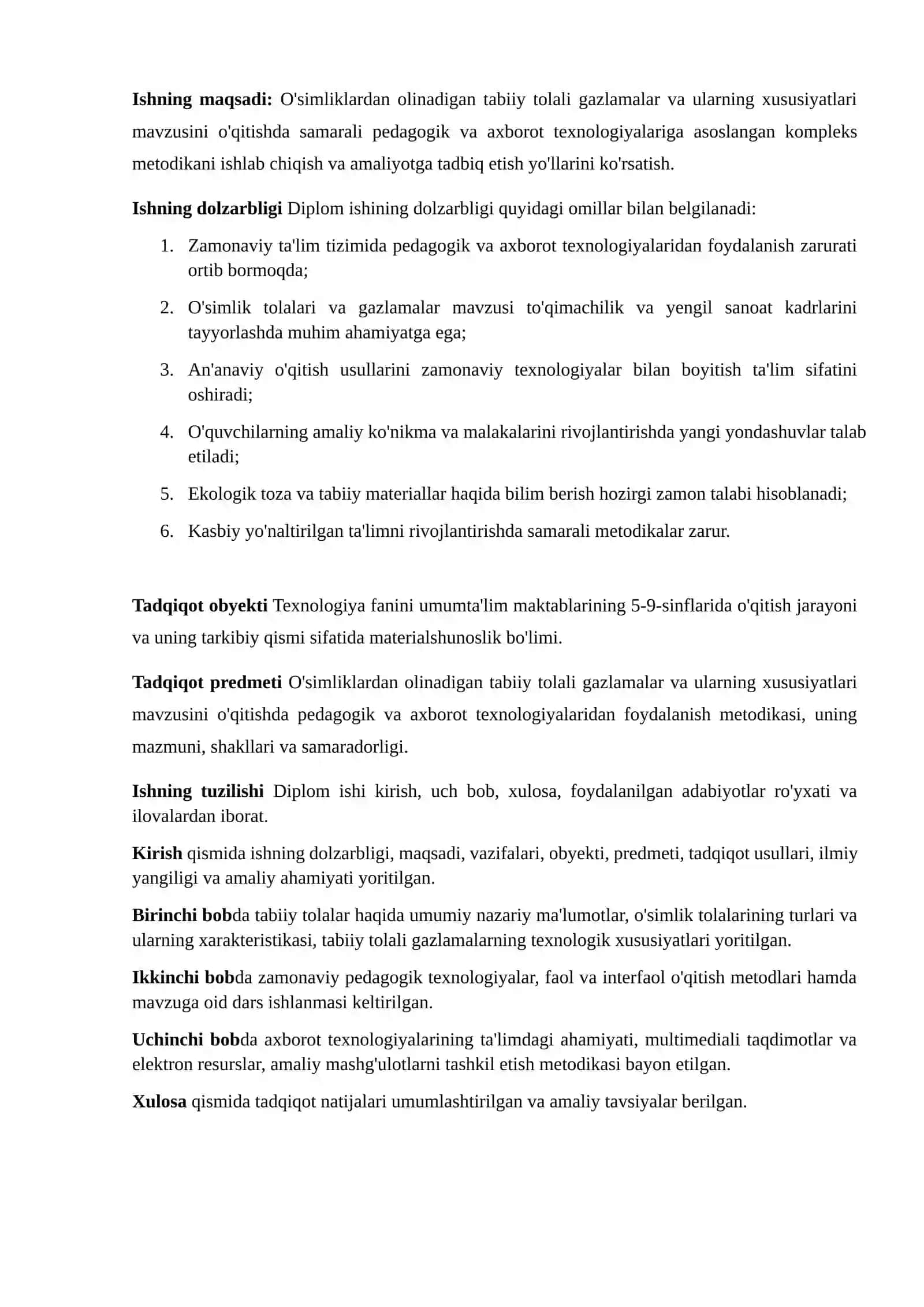 O'SIMLIKLARDAN OLINADIGAN TABIIY TOLALI GAZLAMALAR VA ULARNING XUSUSIYATLARI MAVZUSINI O'QITISHDA PEDAGOGIK VA AXBOROT TEXNOLOGIYALARINI QO'LLASH METODIKASI 2
