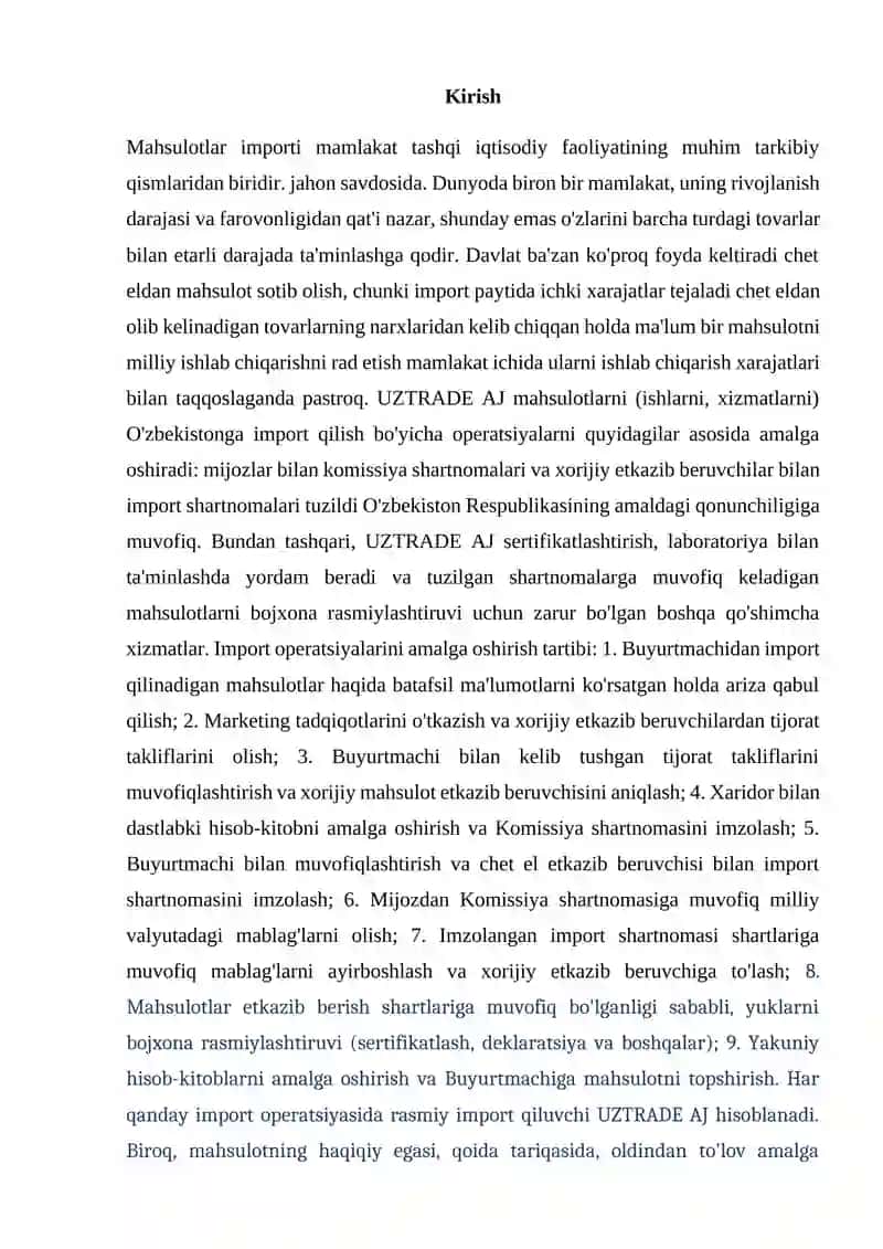 Tavarlarni import qilish bo'yicha operatsiyalarni hisobga olish quyi tizimini ishlab chiqish 2