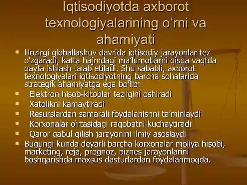Iqtisodiyotta foydalaniladigan dasturiy mahsulotlar 2