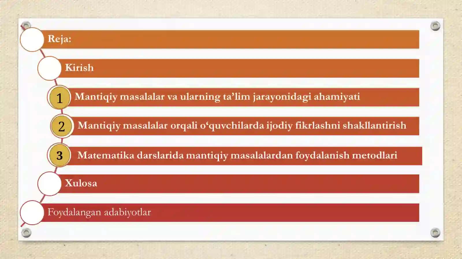 Mantiqiy masalalar orqali o‘quvchilarning ijodiy qobiliyatlarini rivojlantirish.” 2