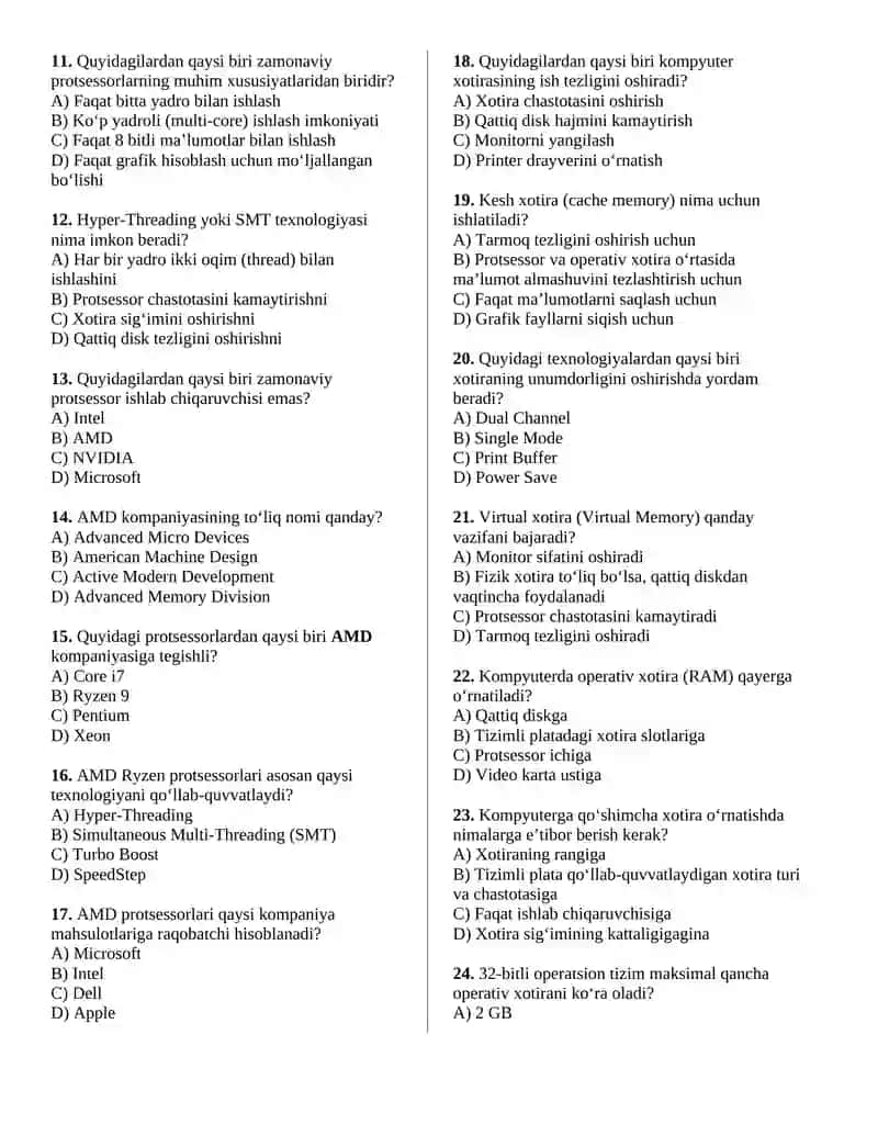 Kompyuter arxitekturasi 2-oraliq nazorat 2