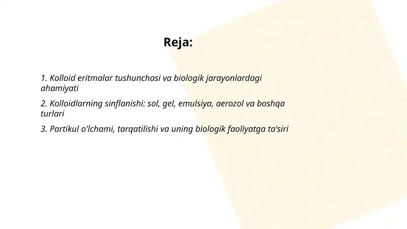 Biologik jarayonlardagi kolloid eritmalar:sinflanishi tuzilishi olinishi va tozalash usullari 2