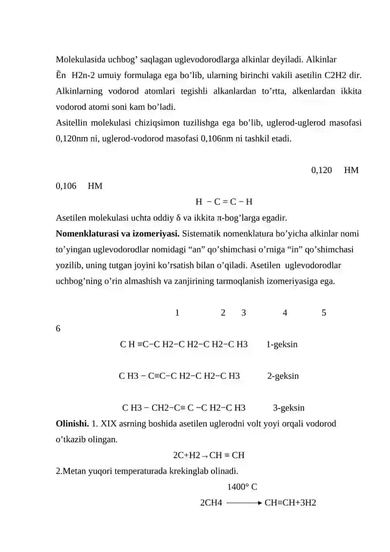 Alkinlar (asetilen uglevodorodlar) 2