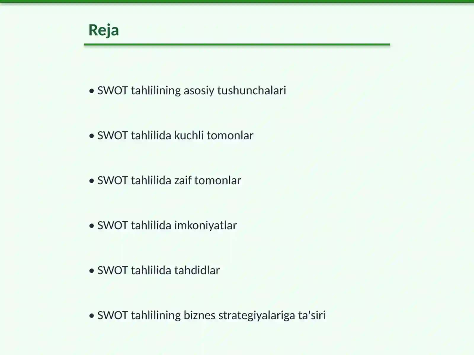 Swot tahlili asosida kelajakdagi biznesni taxlil qilish 2
