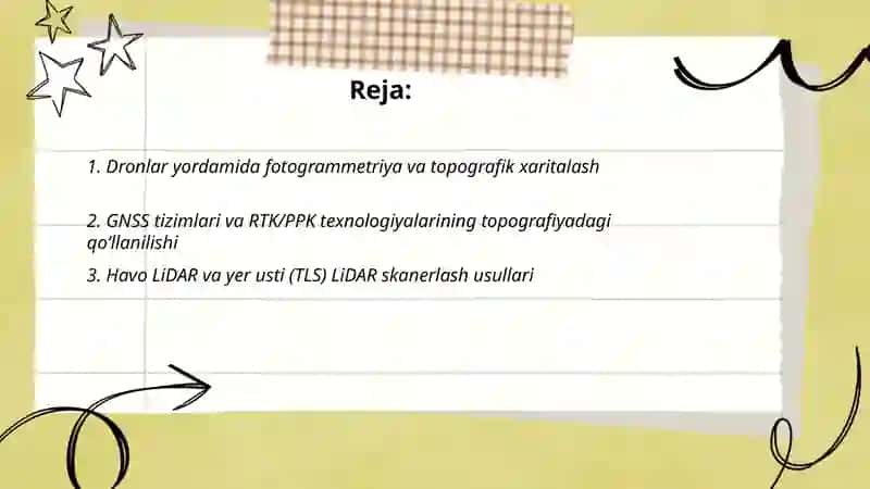 Yangi texnologiyalarga asoslangan asboblardan topografiyada foydalanish 2