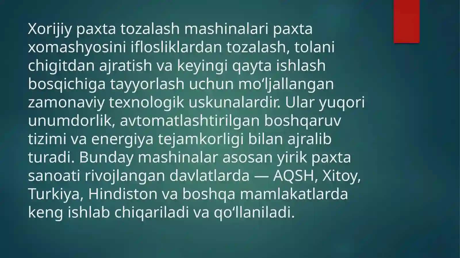 Xorijiy paxta tozalash mashinalari to‘g‘risida ma’lumot 2