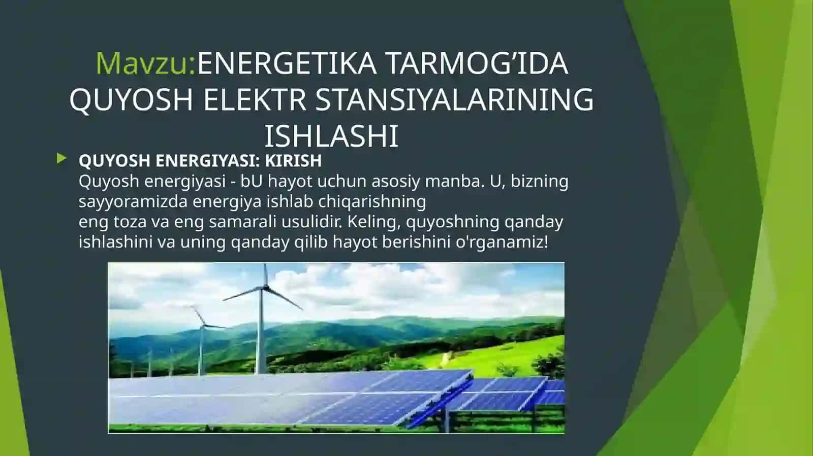 ENERGETIKA TARMOG’IDA QUYOSH ELEKTR STANSIYALARINING ISHLASHI 2
