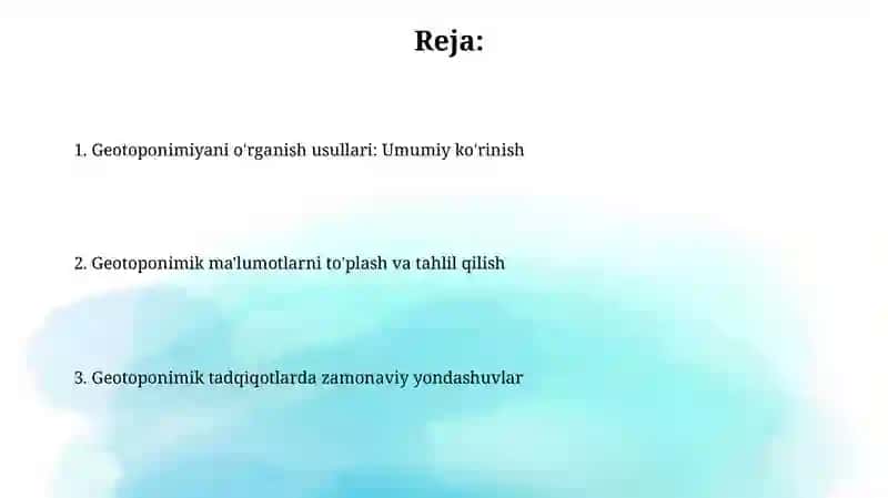Geotoponimika fanining tadqiqot usullari 2