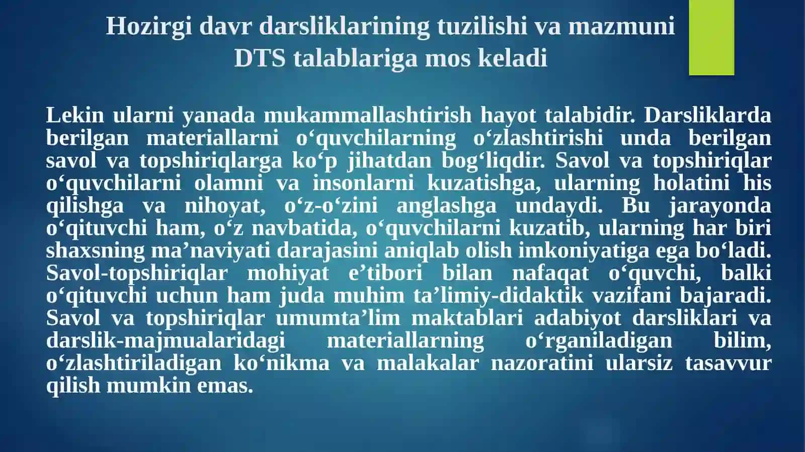 Adabiyot fanida savol va topshiriqlardan foydalanish 2