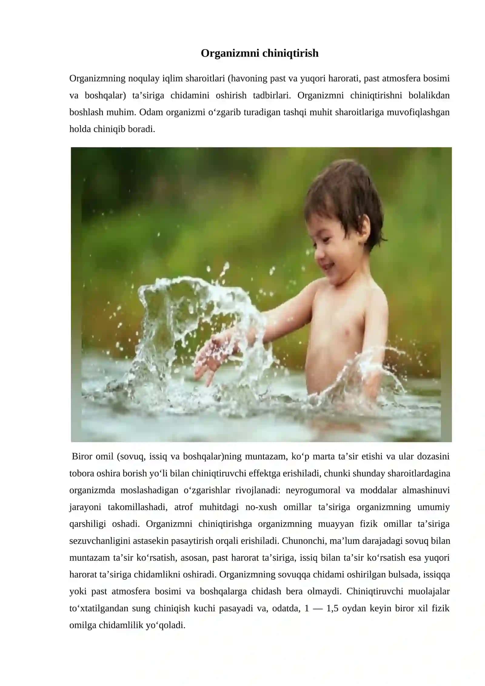 Organizmni chiniqtirish jarayonlari 2