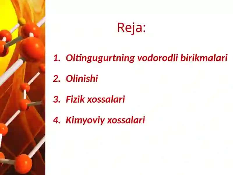 Oltingugurtning vodorodli vakislorodli birikmalar 2