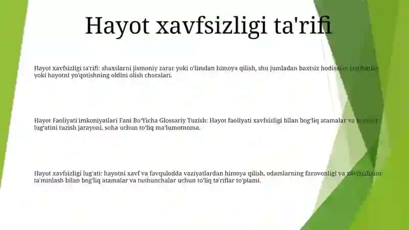 Hayot Faoliyati Xavfsizligi Fani Bo‘Yicha Glossariy Tuzish 2