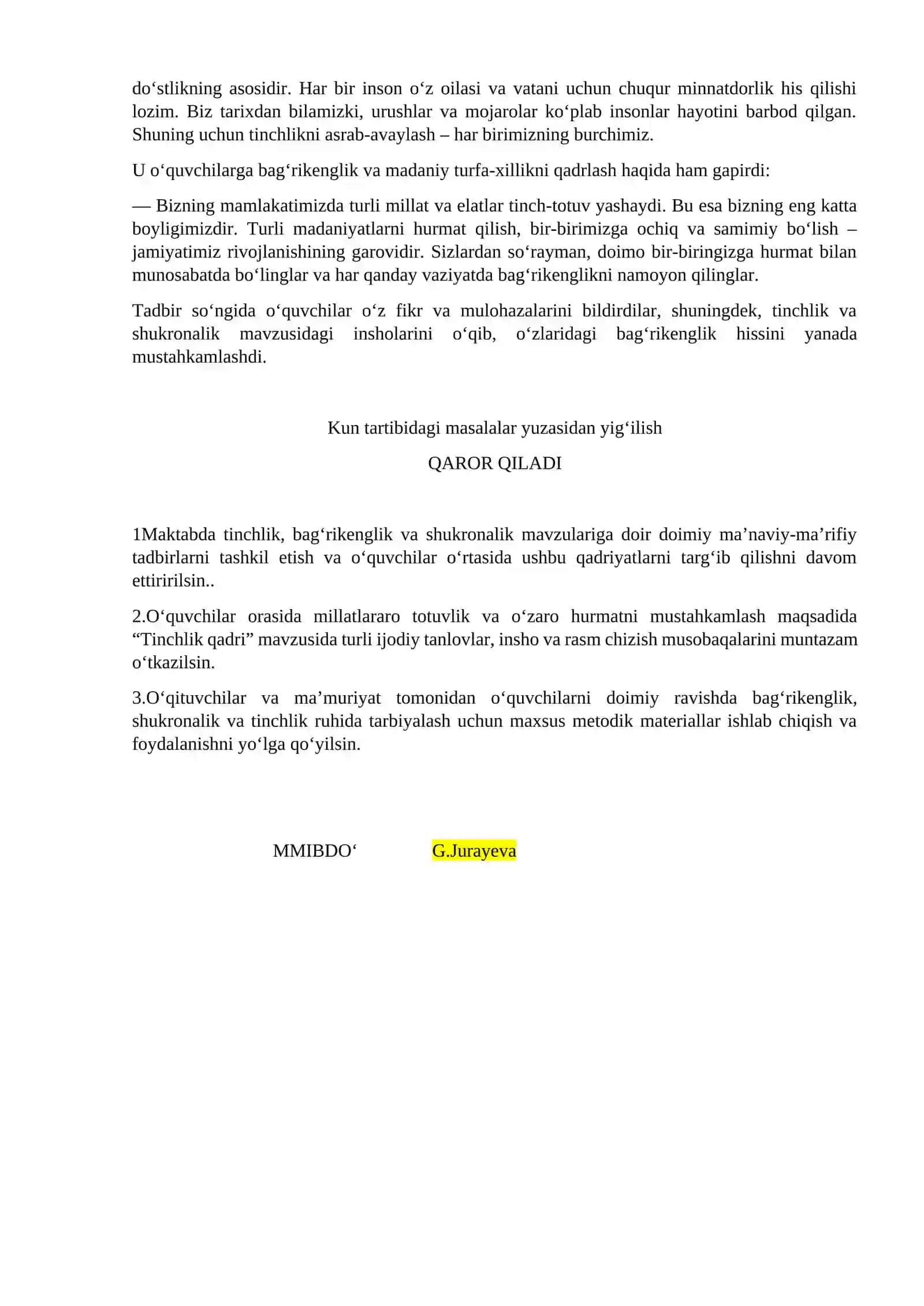 Tinchlik qadri 2