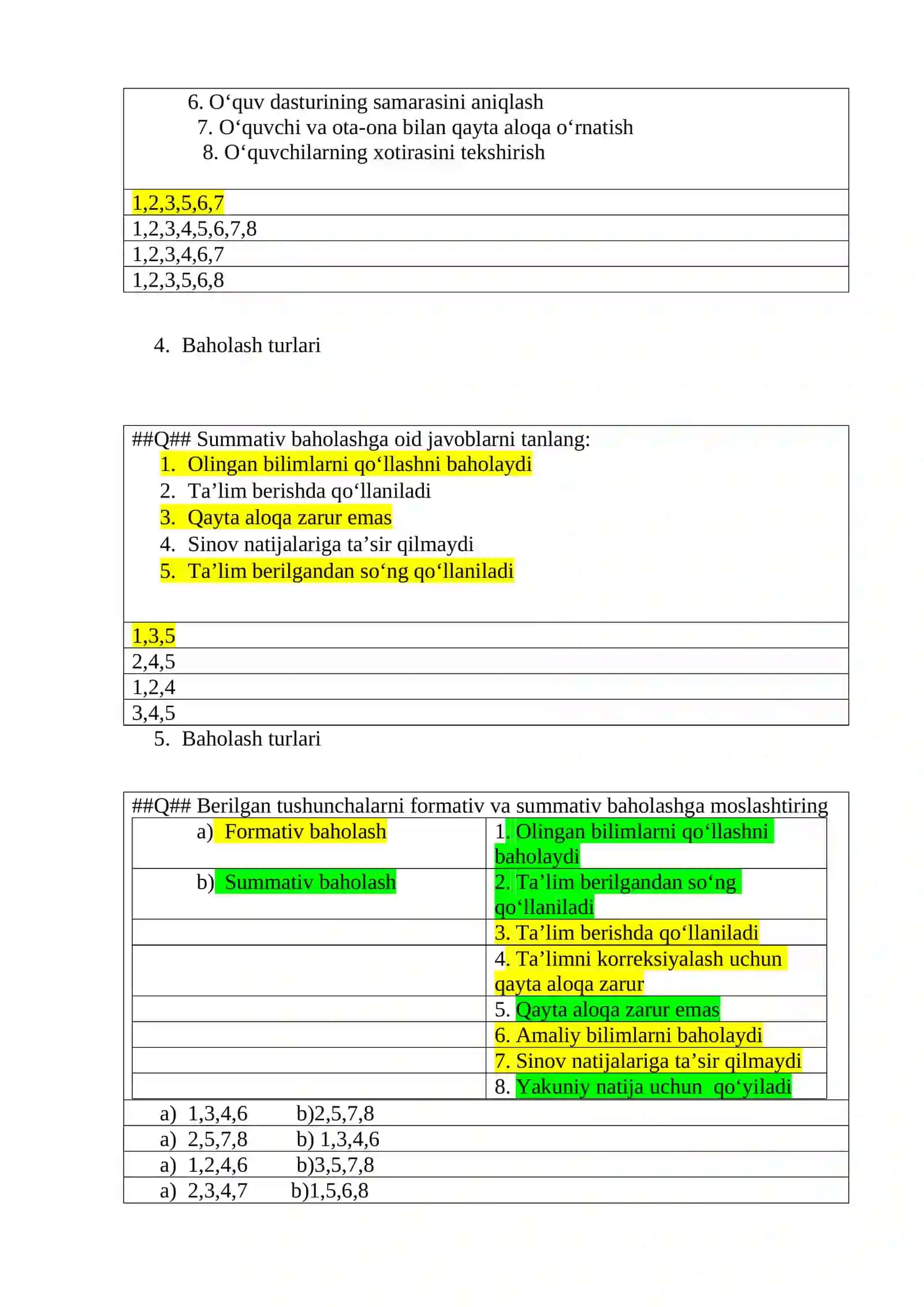 Formativ baholash 2