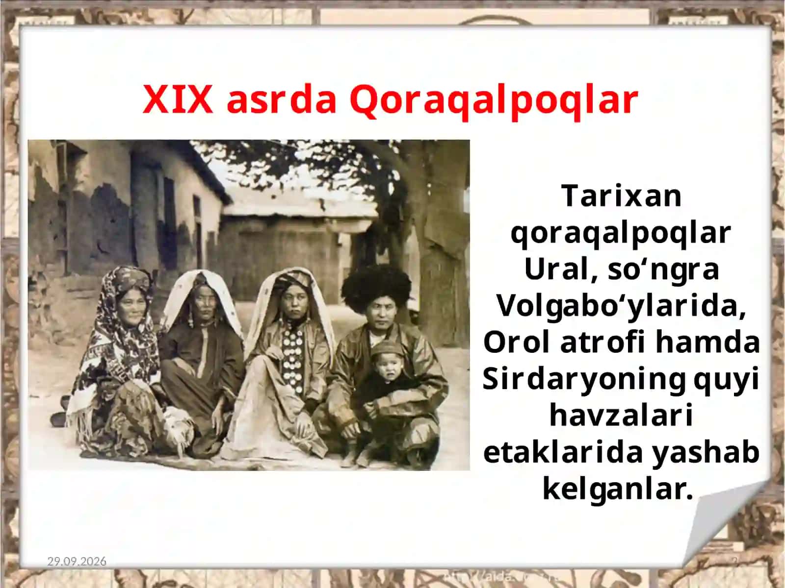 XIX asrning ikkinchi yarmi– XX asr boshlarida Qoraqalpoqlarning hududiy joylashuvi va ijtimoiy hayoti 2
