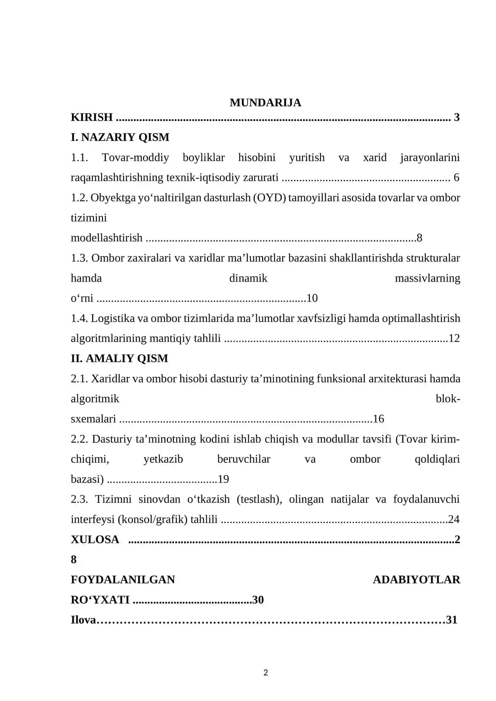 Xarid jarayonlarini qo‘llab-quvvatlash hamda ombordagi tovarlar hisobini yuritish dasturini yaratish 2