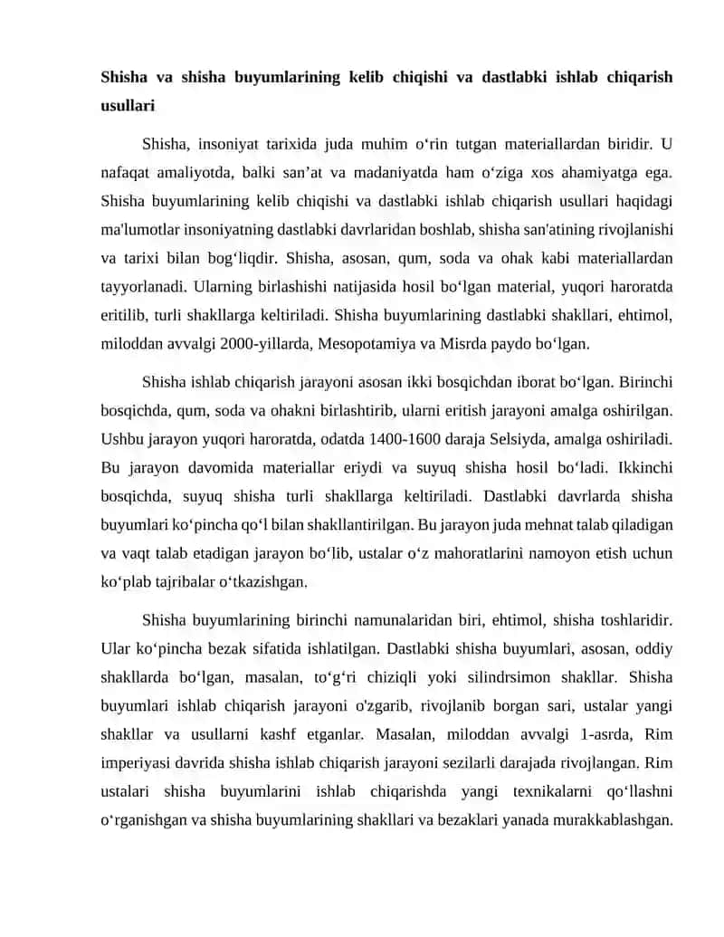 Shisha, shisha buyumlari ishlab chiqarish tarixi 2