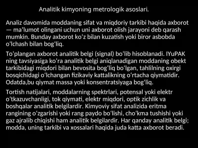 ANALITIK KIMYONING METROLOGIK ASOSLARI.  ANALIZ XATOLARINING SINFLANISHI. SISTEMATIK VA TASODIFIY XATOLAR 2