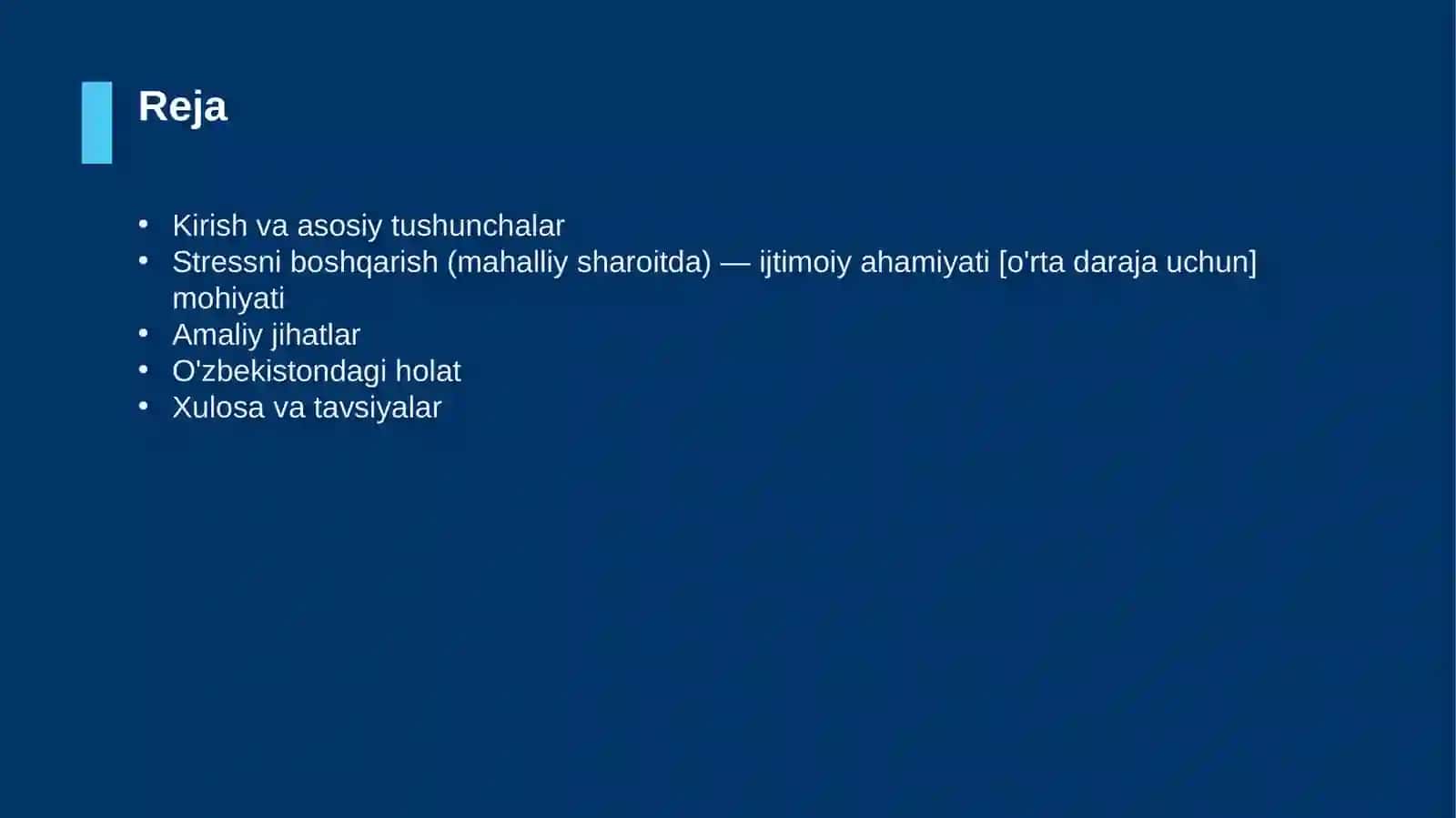 Stressni boshqarish (mahalliy sharoitda) — ijtimoiy ahamiyati [o'rta daraja uchun] 2