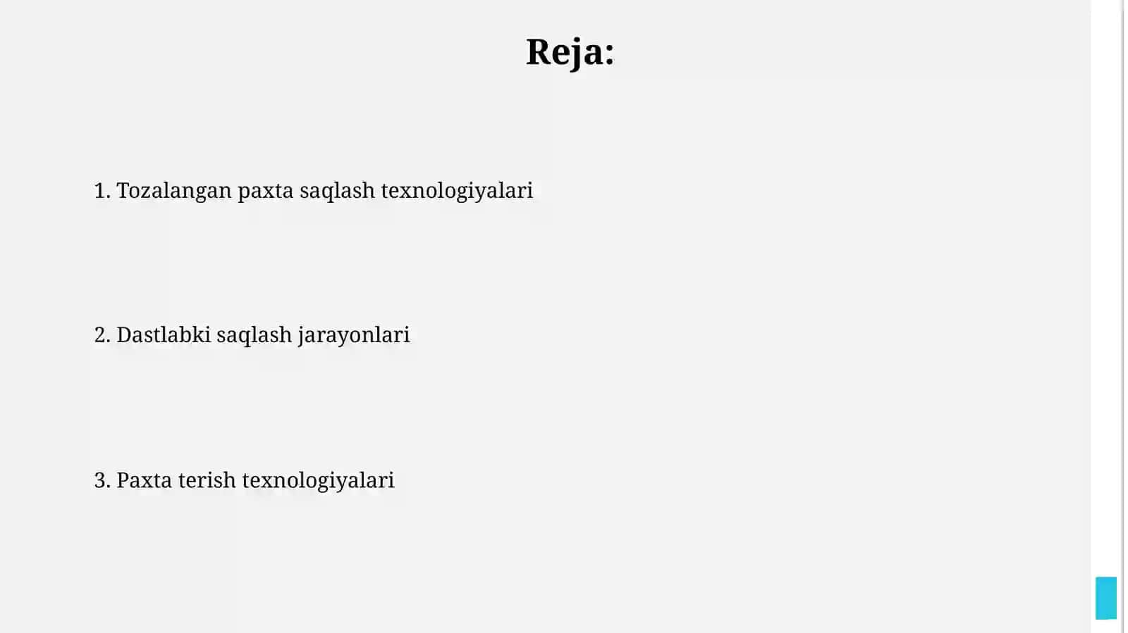 Chigitli paxtani qabul qilish va dastlabki saqlash texnologiyasi 2