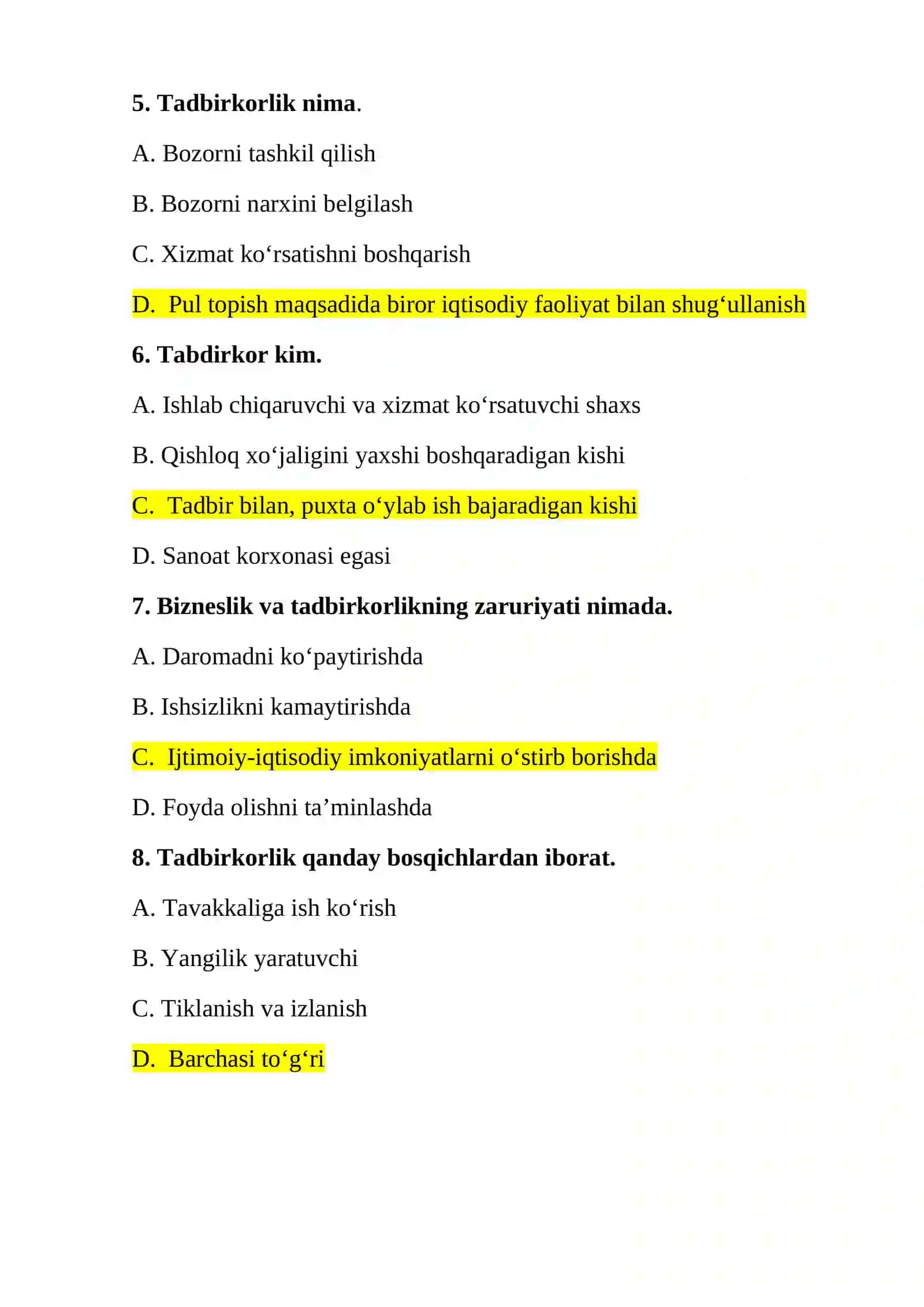 Iqtisodiy xavfsizlik fanidan test savollari 2