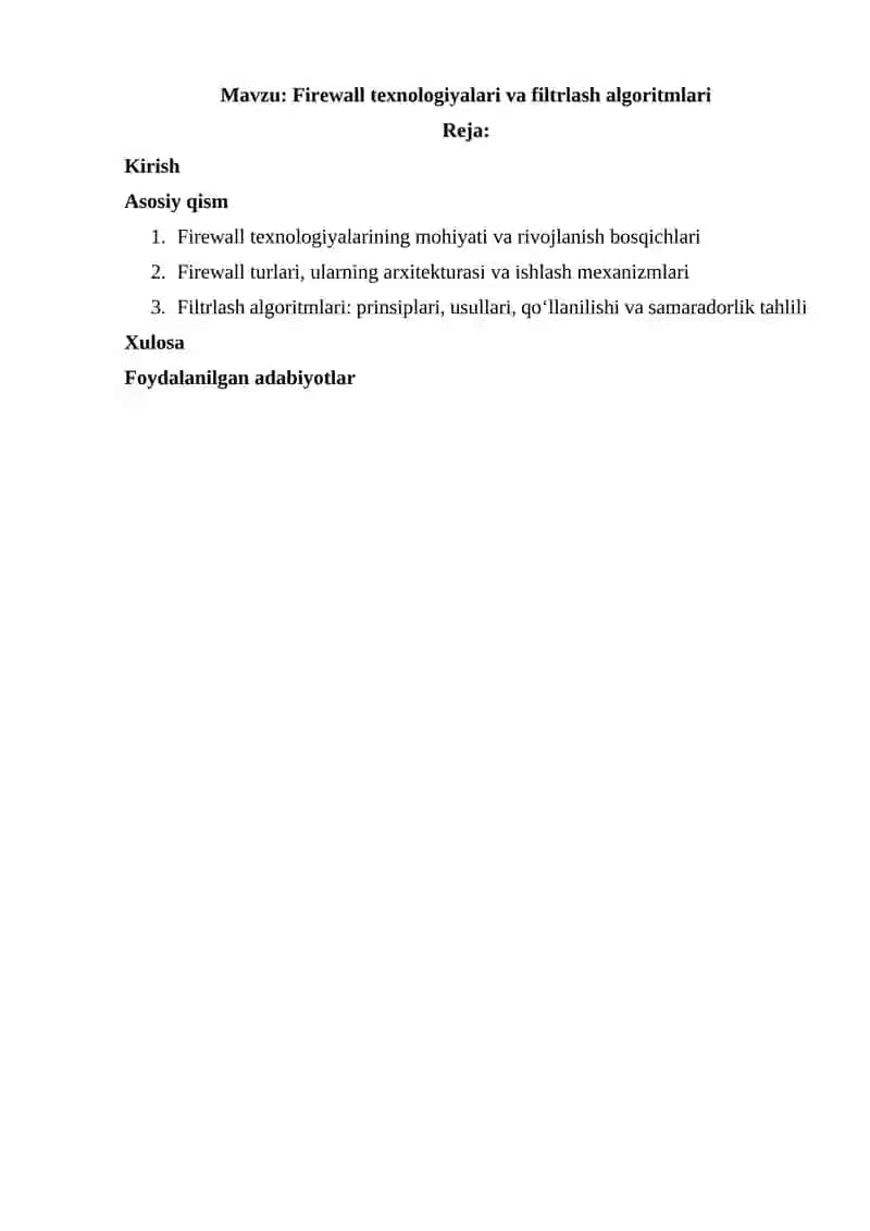 Firewall texnologiyalari va filtrlash algoritmlari 2