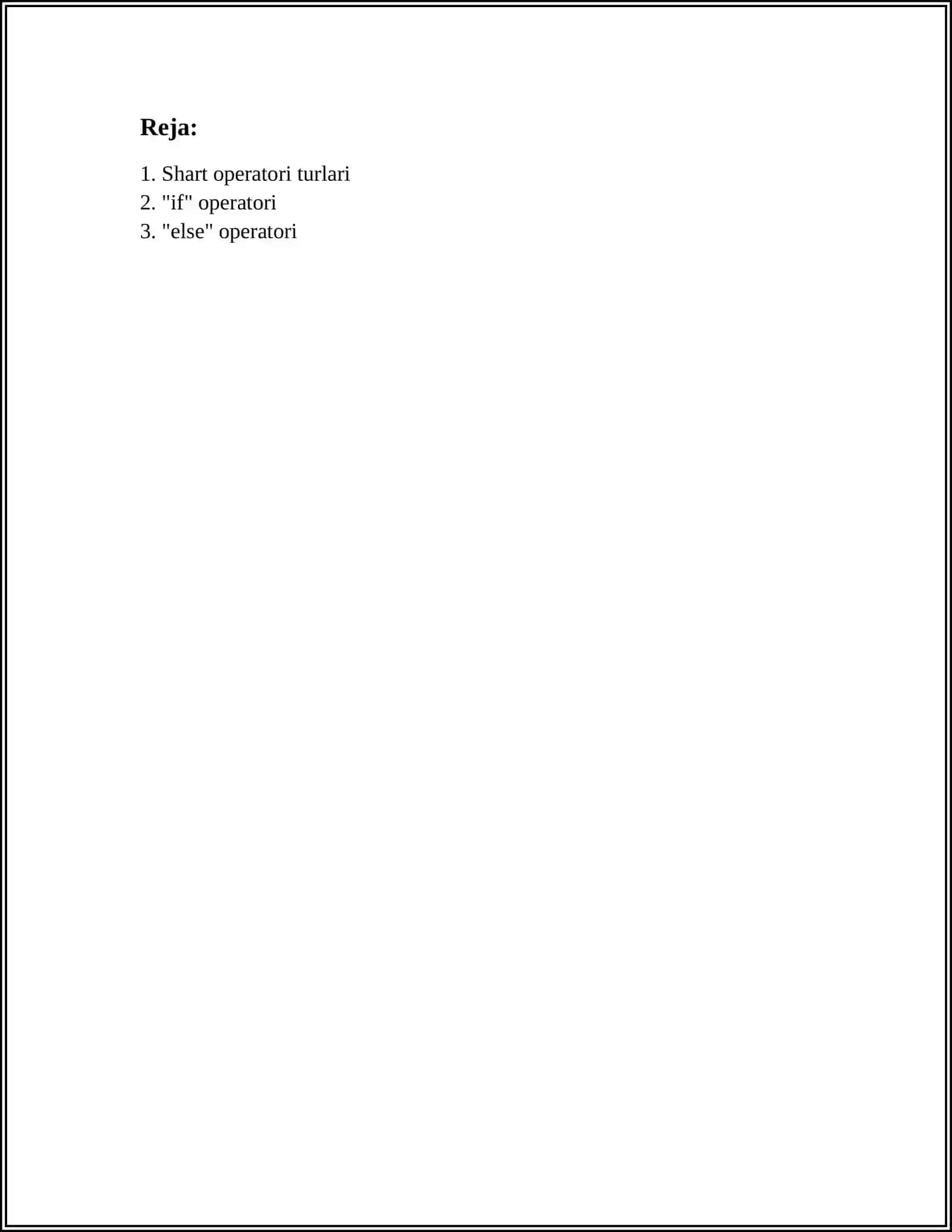 SHART OPERATORIGA DASTURLAR TUZISH 2