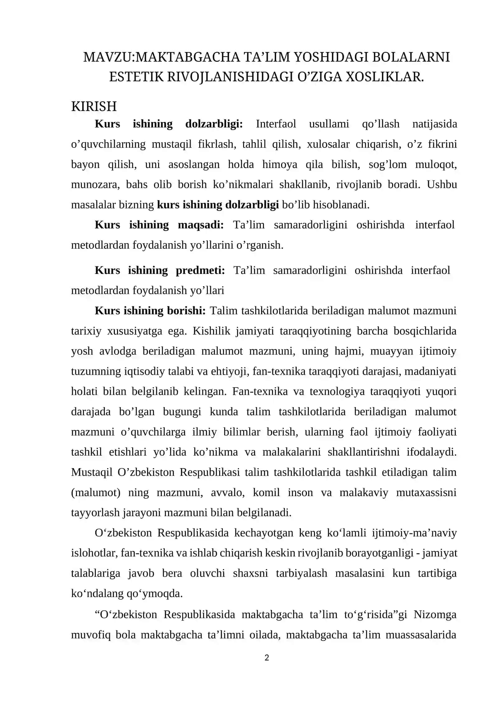 MAKTABGACHA TA’LIM YOSHIDAGI BOLALARNI ESTETIK RIVOJLANISHIDAGI O’ZIGA XOSLIKLAR 2