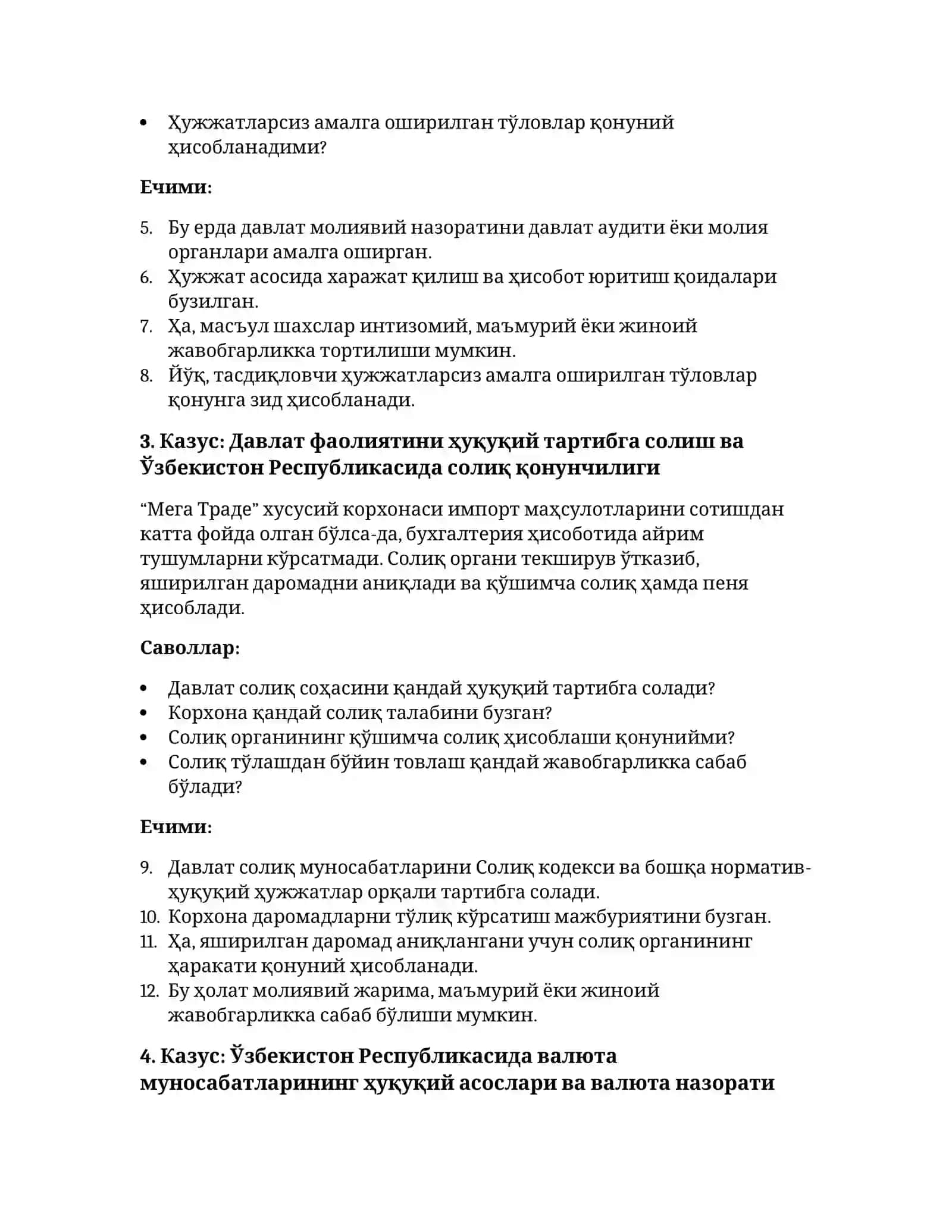 Moliya huquqi fanidan kazuslar 2