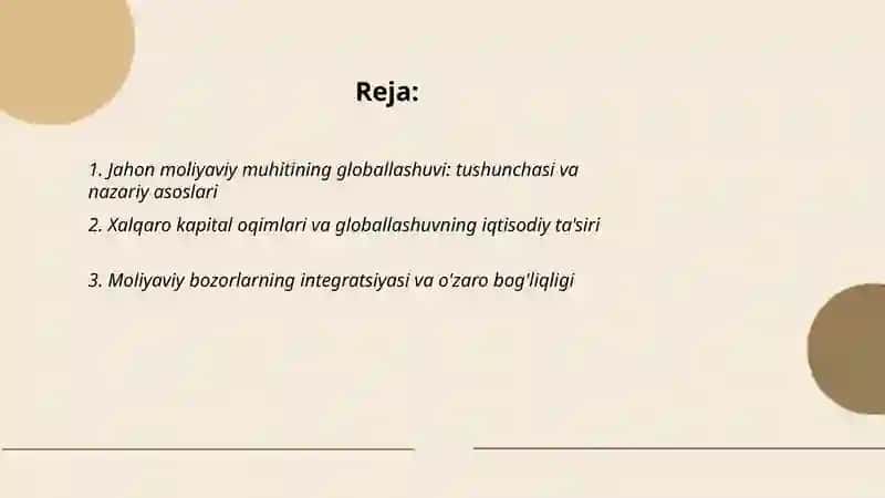 Jahon moliyaviy muhitining globallashuvi 2