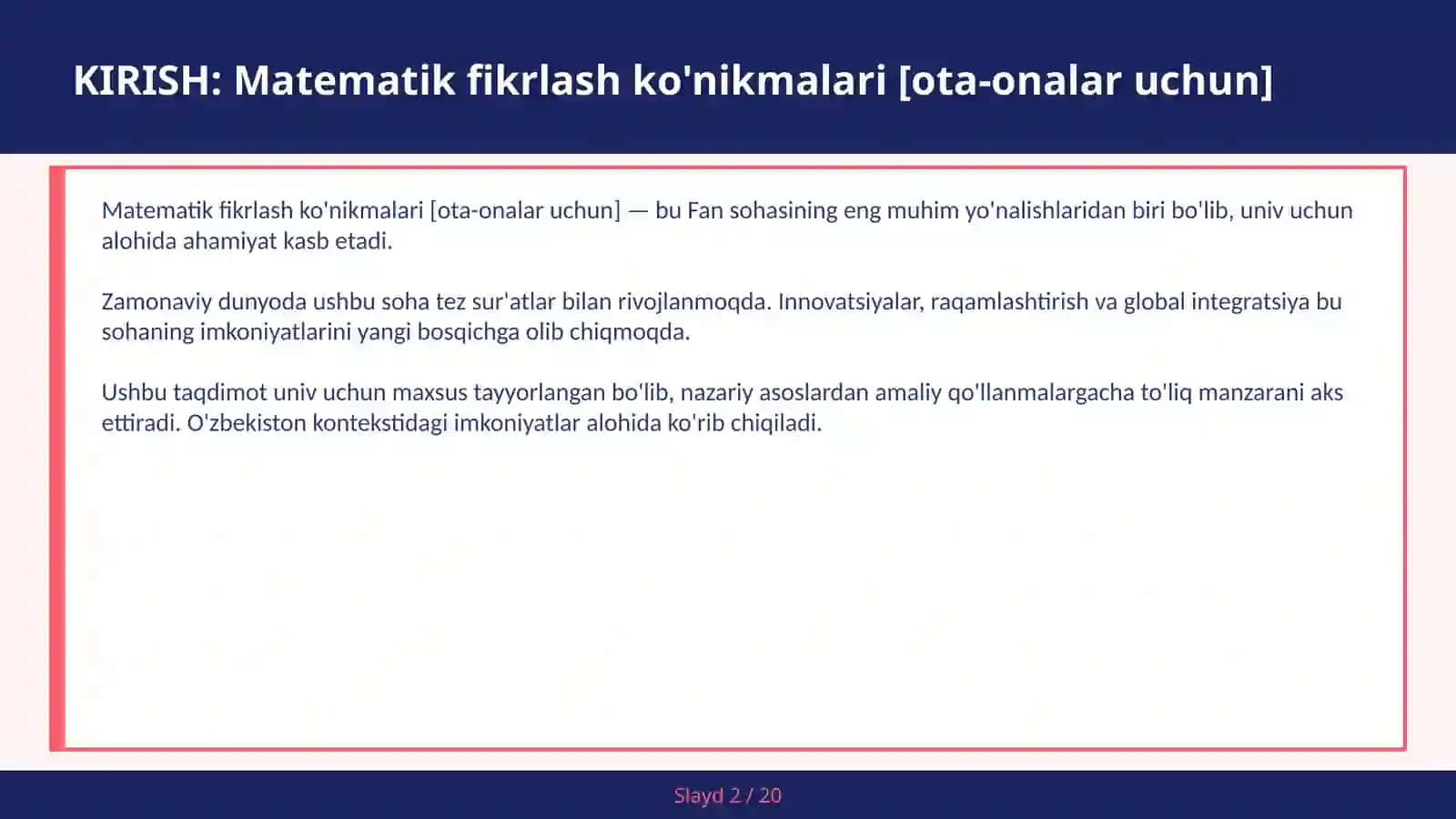 Matematik fikrlash ko'nikmalari [OTA-ONALAR UCHUN] 2