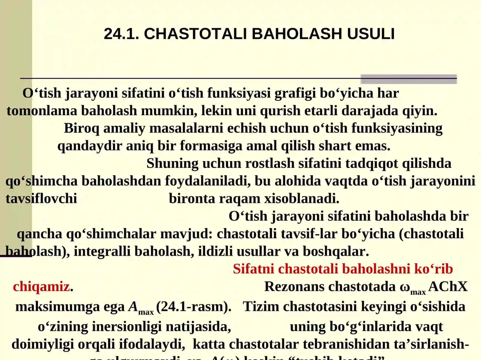 O‘TISH JARAYONINING SIFATINI BAHOLASH USULLARI 2