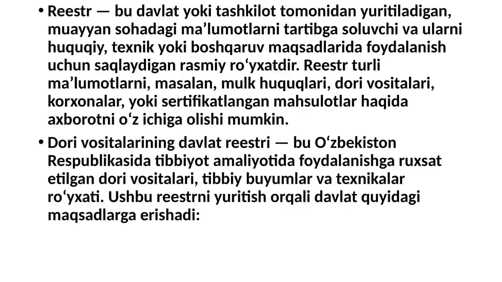 Dorivositalarining Davlat reestri 2