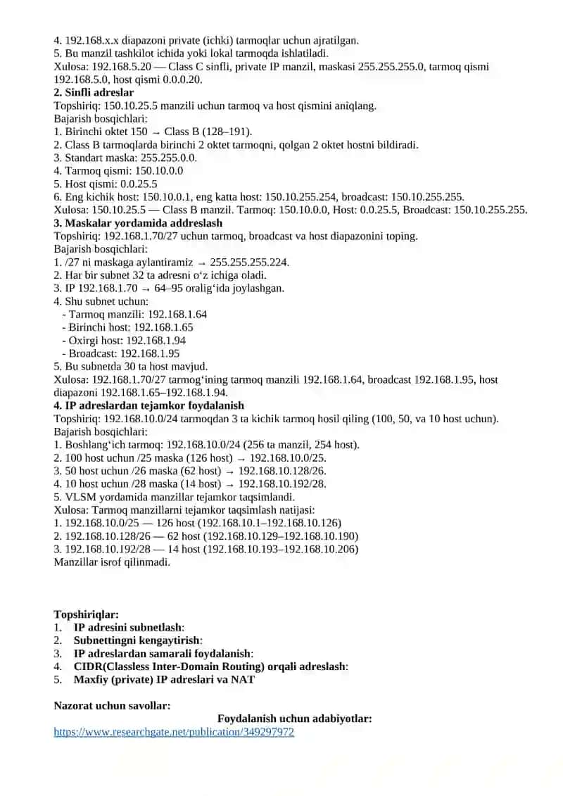 IP Adreslar va Maskalar 2