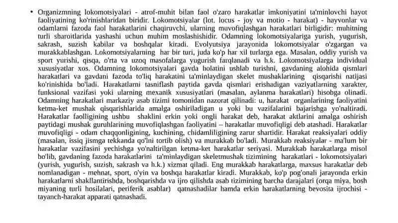 Lokomotor faollikni mashq qildirish 2