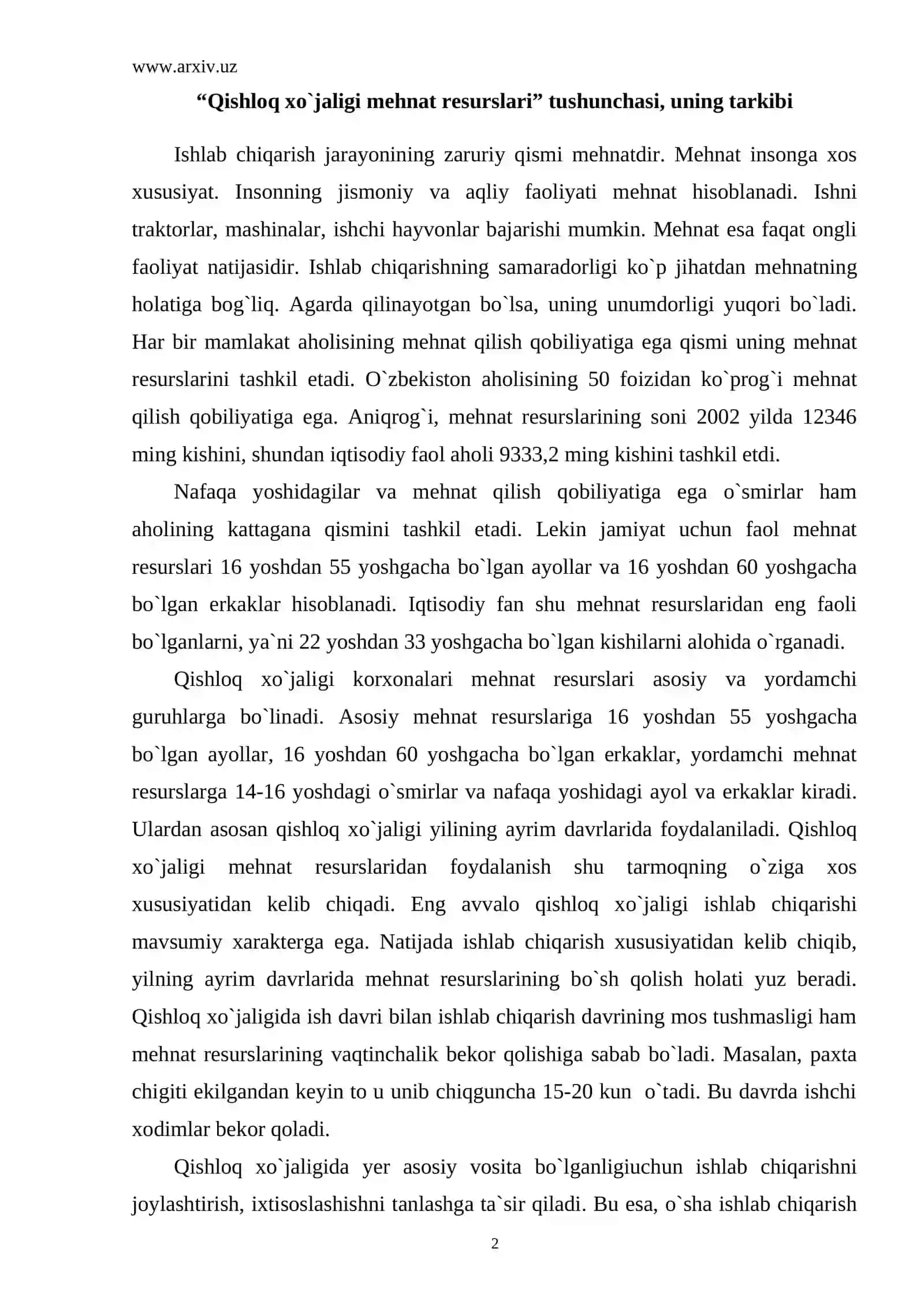 Qishloq xo`jaligi mehnat resurslari 2